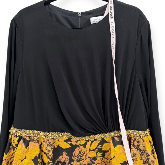 NEW Mac Duggal Black Long Sleeve Floral Brocade Ball Gown $598 - Size 20 - Picture 5 of 9
